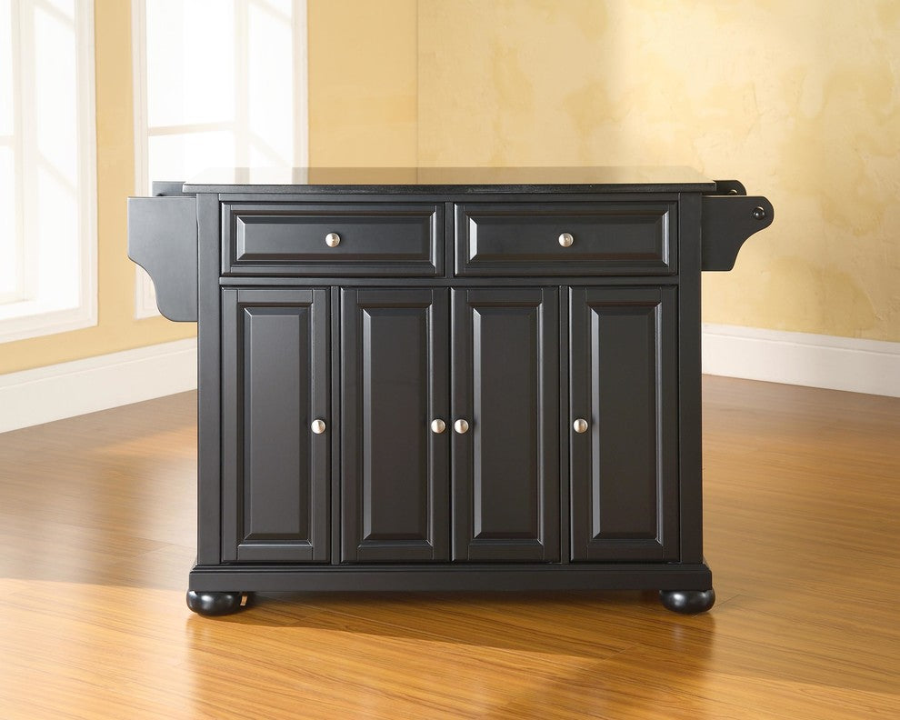 Alexandria Solid Black Granite Top Kitchen Island, Black
