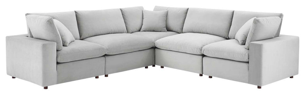 Sectional Sofa Set, Velvet, Gray, Modern, Living Lounge Hotel Hospitality
