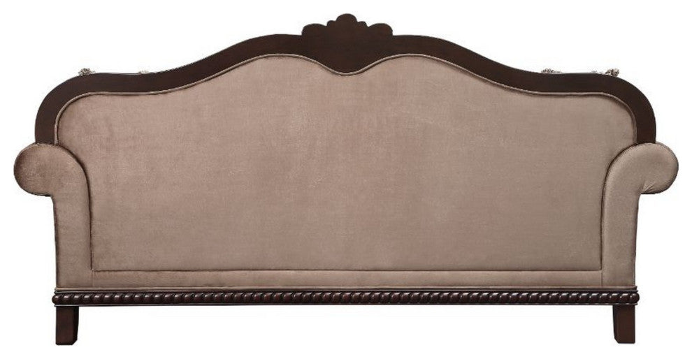 Benzara BM250627 Sofa With Crowned Top and Fabric Upholstery, Beige