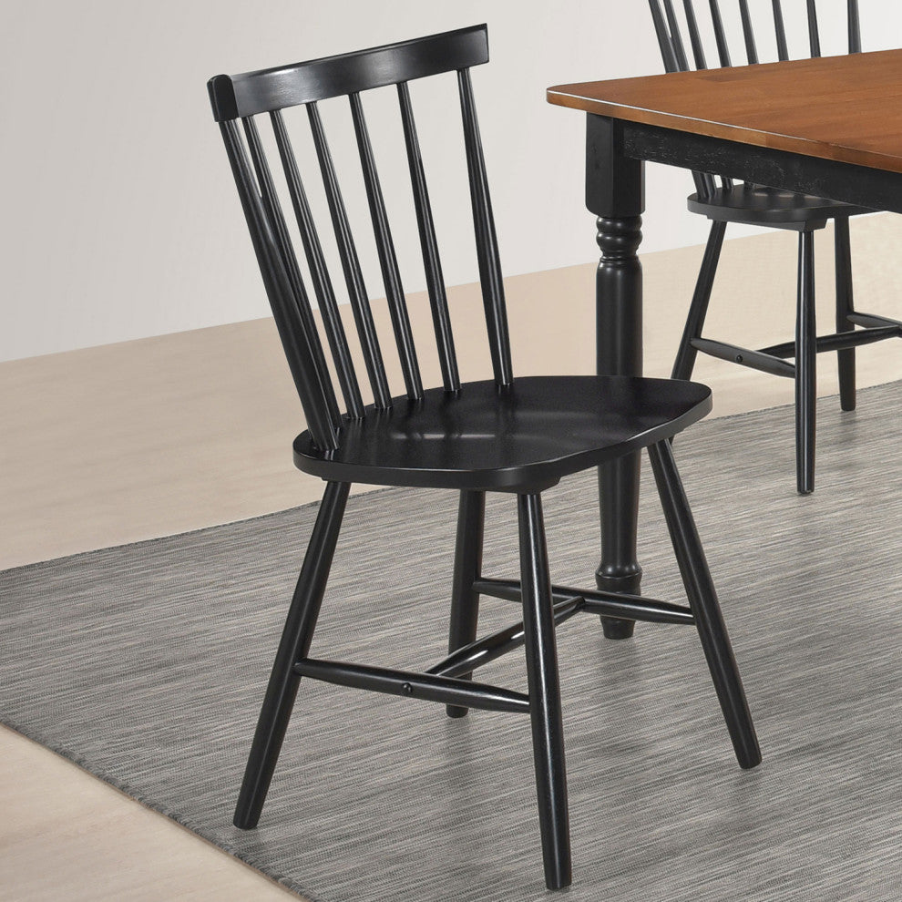 Set of 2 Wooden Dining Side Chairs With Spindle Back, Black