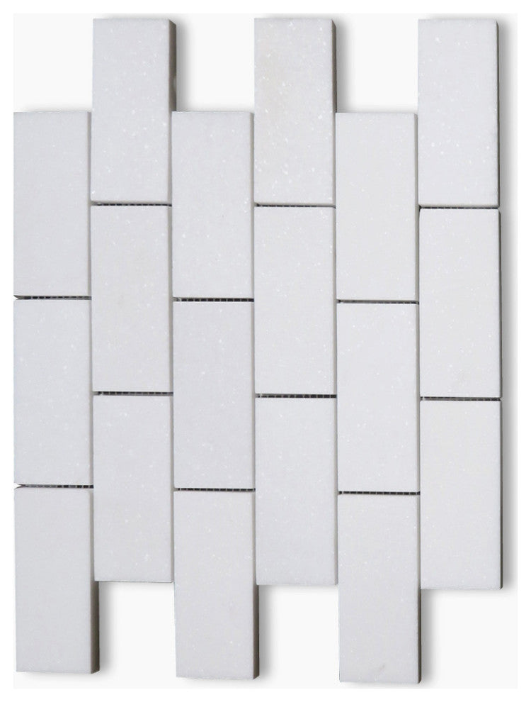 Thassos White Marble 2x4 Brick Subway Mosaic Tile Honed, 1 sheet