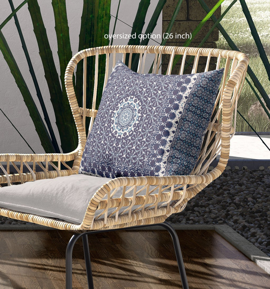 20 Slate Blue Holy Floral Indoor Outdoor Throw Pillow