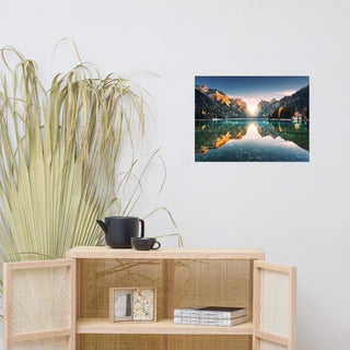 Sunrise Misty Mountain Lake Lively Color Landscape Photo Loose Wall Art Print, 18" X 24"