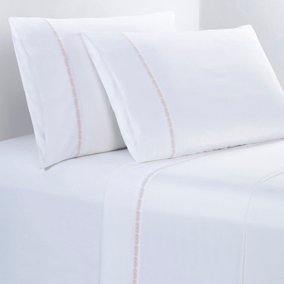 350TC Laurel Embroidered Border Sheet Set, 4 Piece, Blush, Queen