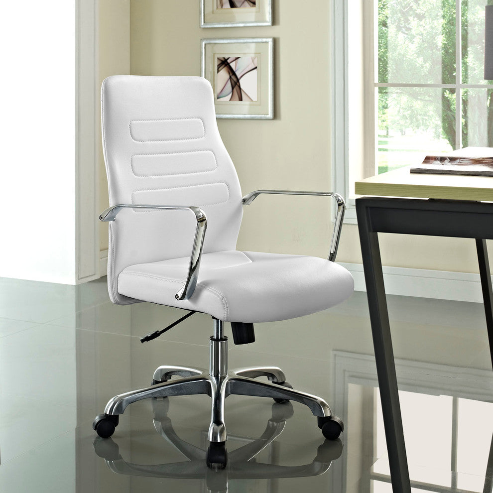 Modern Contemporary Aluminum Office Chair, White Faux Leather