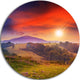 Cold Morning Fog With Red Hot Sun, Landscape Photo Round Wall Art, 38"