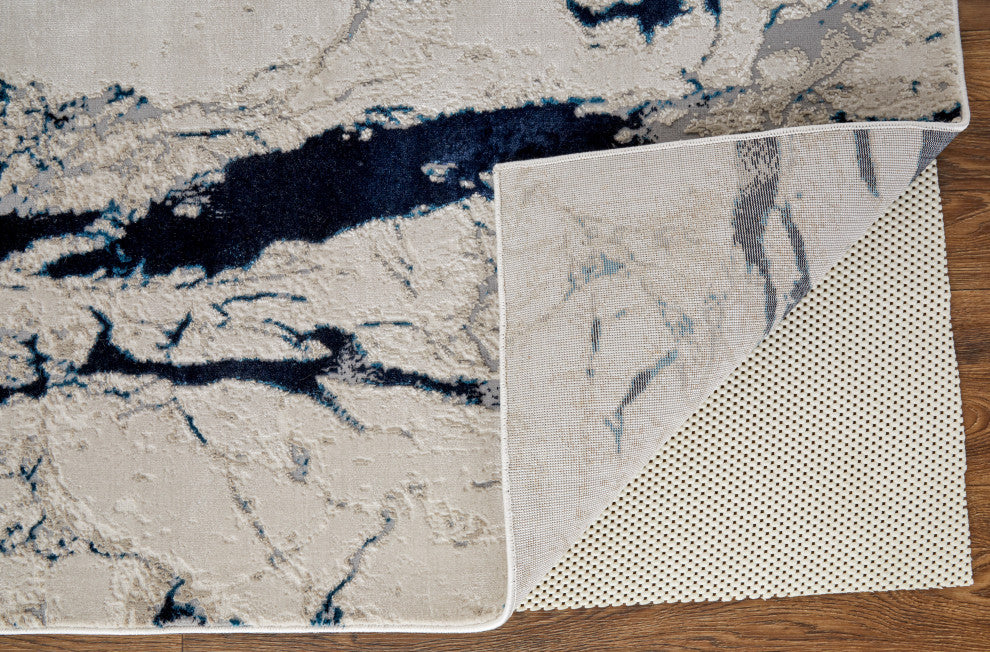 Weave & Wander Armada Modern Ivory/Blue Rug, 2'10"x7'10"