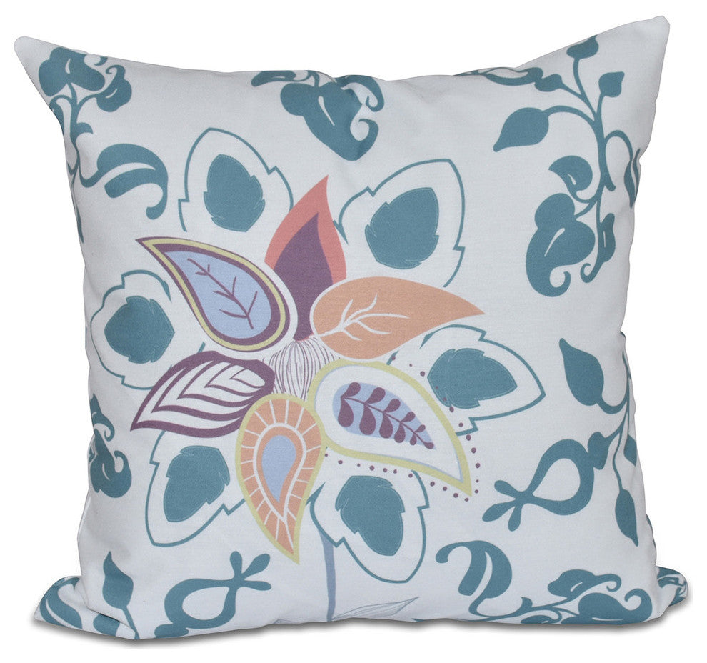 Paisley Pop, Floral Print Pillow, Teal, 18"x18"