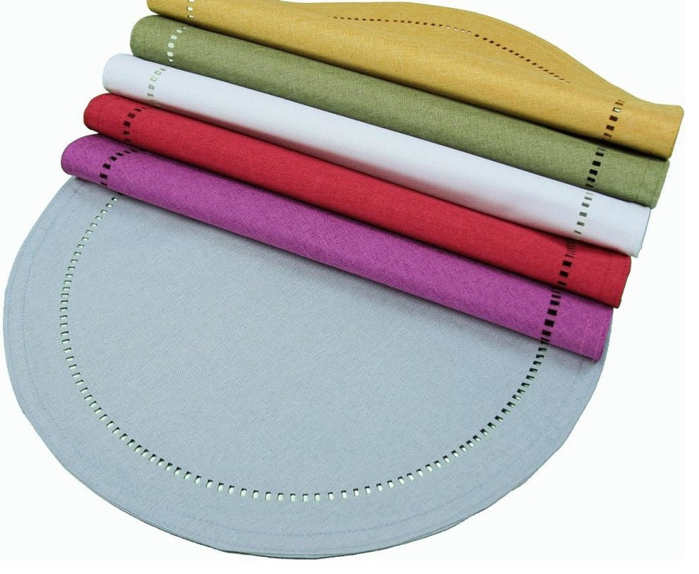 Melrose Easy Care Cutwork Hemstitch 16" Round Placemat, Teal, Set of 4