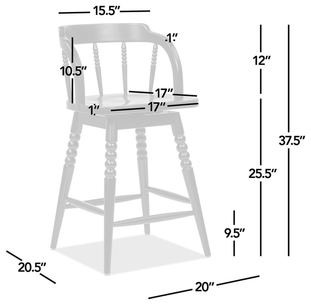 Breda 25.5" Turned Bubble Spindle Low-Back Wood Swivel Counter Stool, Black