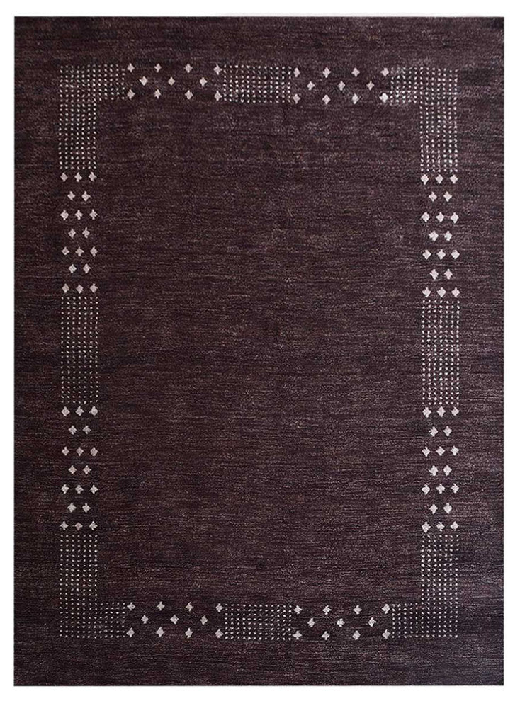 Hand Knotted Loom Silk Area Rug Contemporary Brown