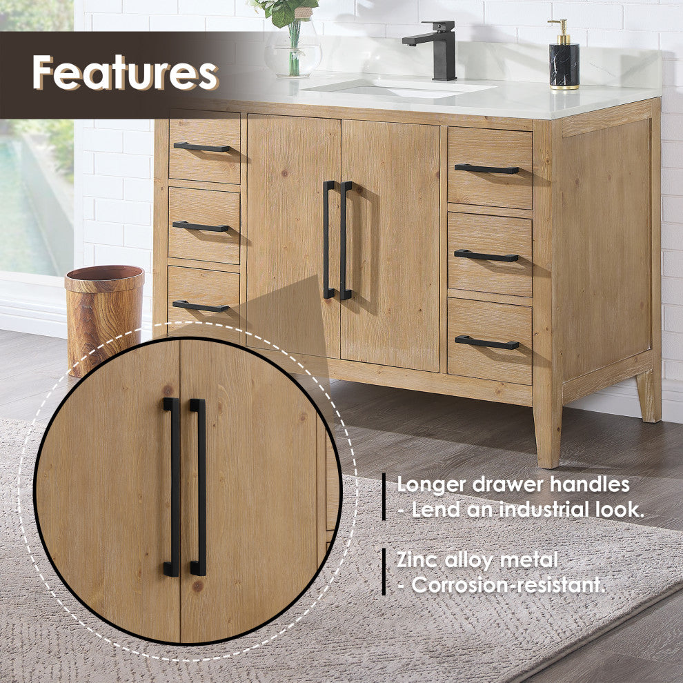 Laurel Bathroom Vanity with Calacatta White Quartz Stone Countertop, Weathered Fir, 48", With Mirror