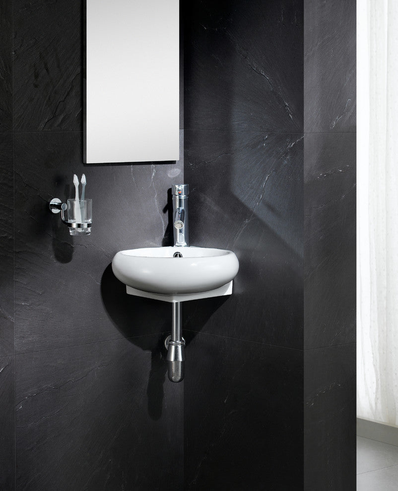 Fine Fixtures White Vitreous China Round Corner Wall Hung Sink