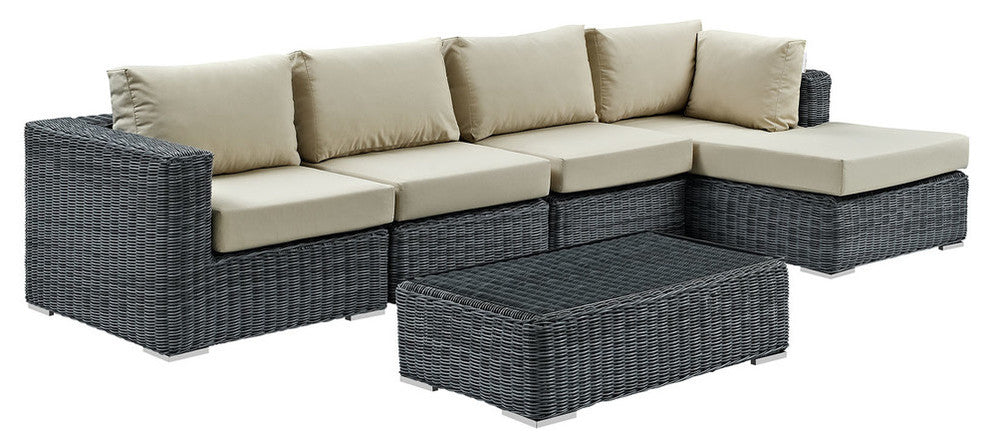 Canvas Antique Beige Summon 5-Piece Outdoor Patio Sunbrella Sectional Set