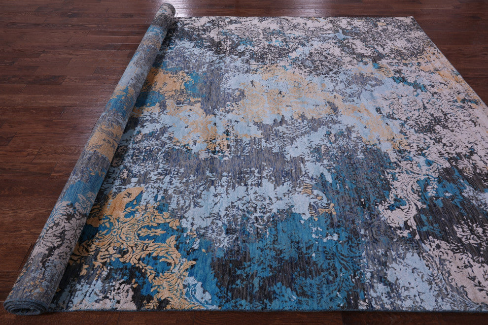 Handmade Wool & Silk Modern Rug 9' 0" X 12' 1" - Q15549