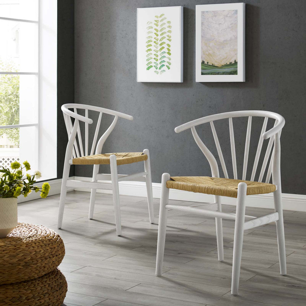Side Dining Chair, Set of 2, Wood, White, Modern, Bistro Restaurant Hospitality