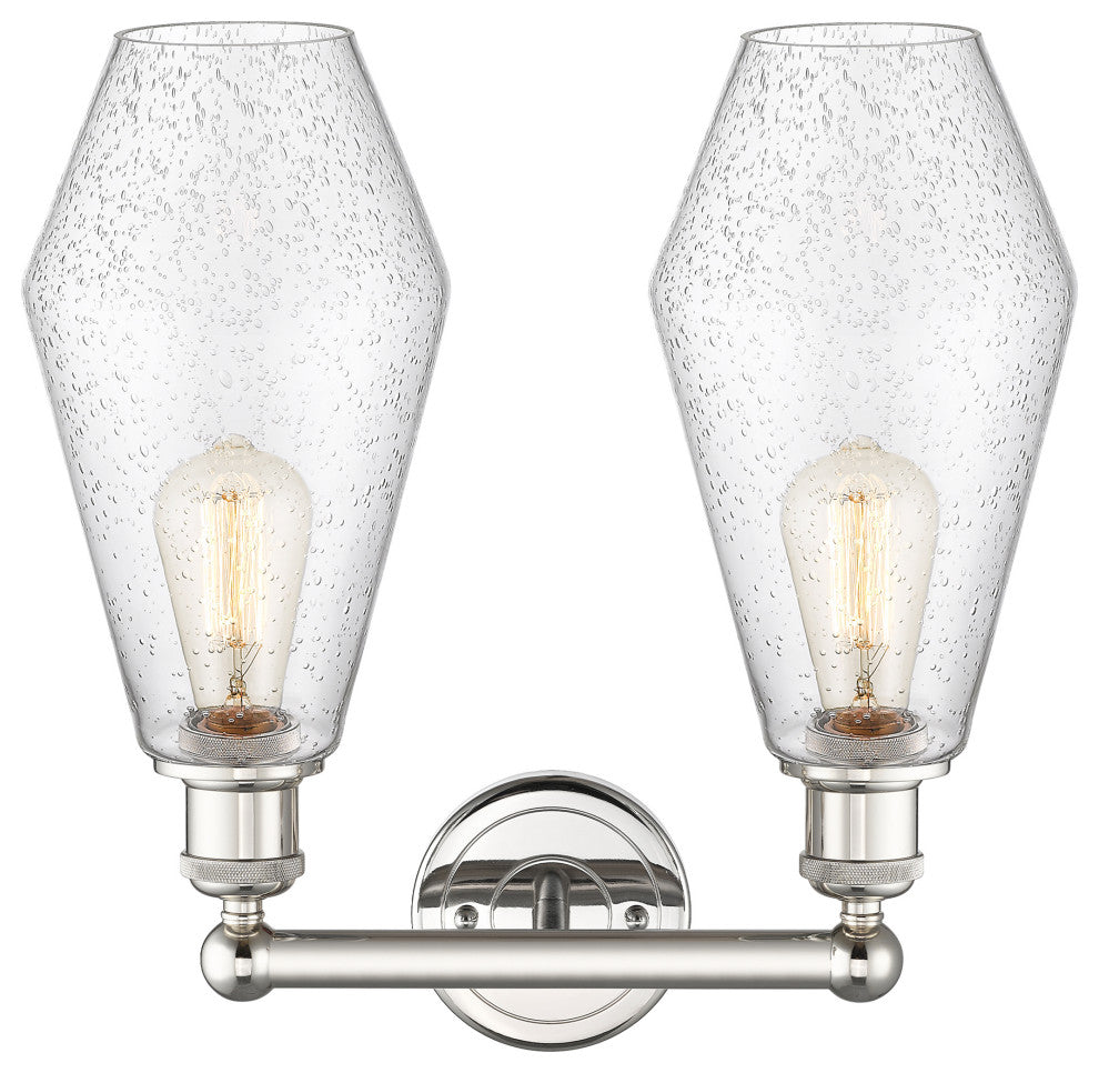 Cindyrella 2-Light 16" Bath Vanity Light, Polished Nickel, Seedy Shade