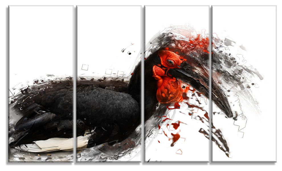 Relaxing Large Exotic Bird, Animal Canvas Wall Art, 48"x28", 4 Panels