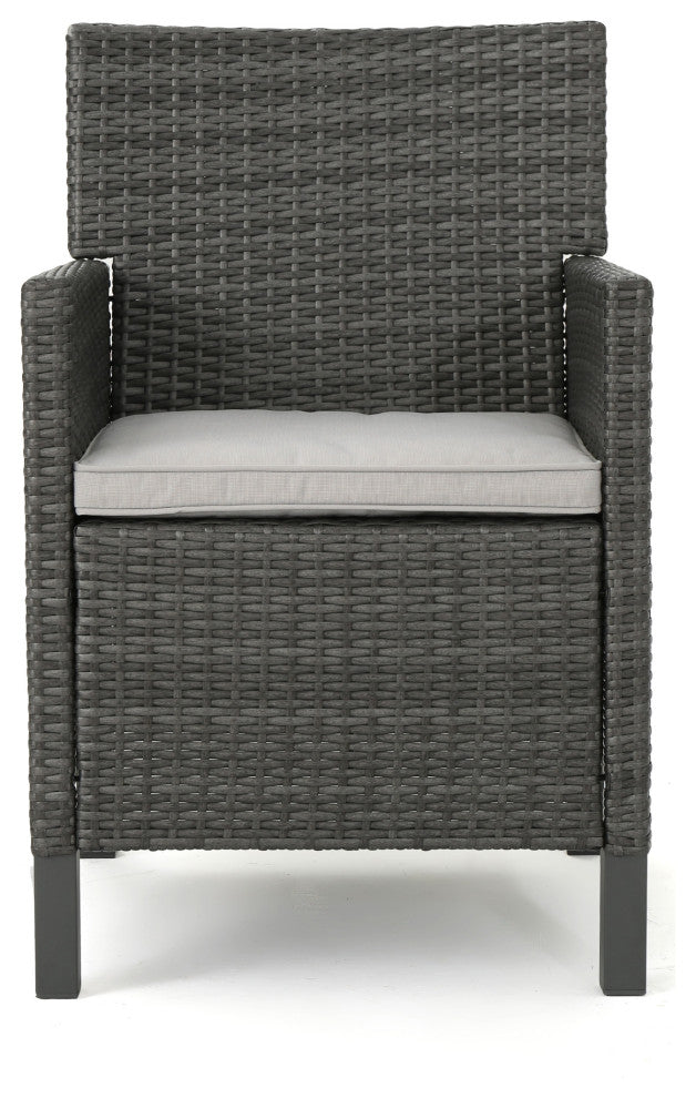 GDF Studio Cyrus Outdoor Wicker Dining Chairs, Set of 2, Gray/Light Gray