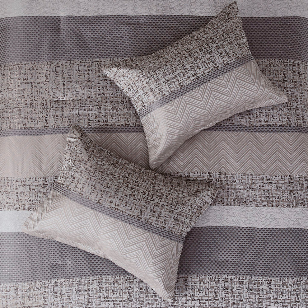 Madison Park Rhapsody Jacquard Stripe Mosaic 7-Piece Comforter Set, Grey