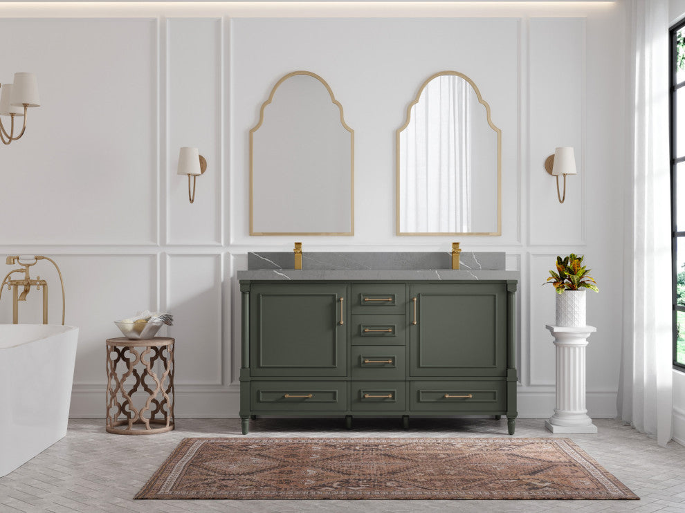 Aberdeen 60 Double Bathroom Vanity in Pewter Green 2" Piatra Gray