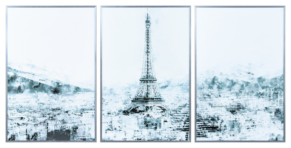 "Dame de Fer" Triptych Print Wall Art under Glass Anodized Aluminum Silver Frame