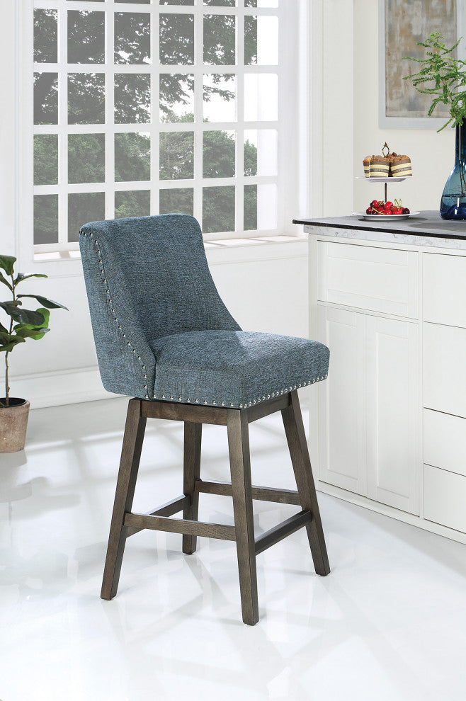 Granville 26" Swivel Counter Stool  in Navy Fabric with Gray Legs
