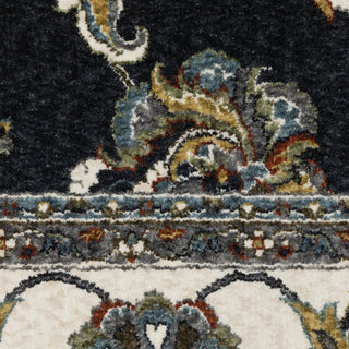 Vaughan Bordered Traditional Navy/ Ivory Fringe Edge Rug 7'10" x 10'10"