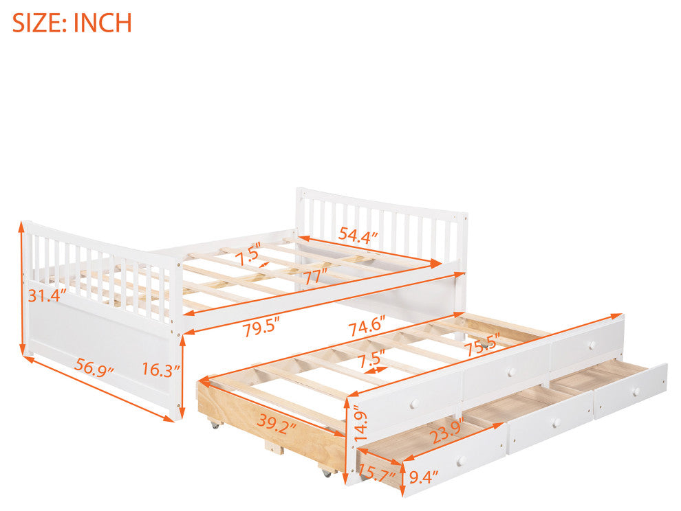 Gewnee Full size Daybed with Twin size Trundle and Drawers in White