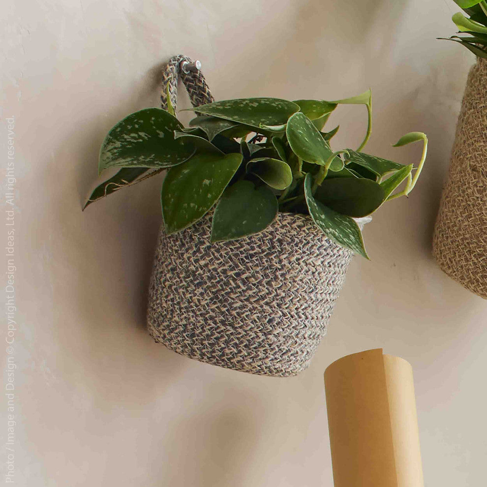 Melia Woven Jute Hanging Basket with Handle 4.6 x 5.2 x 4.8in. Slate
