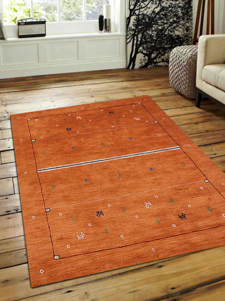 HAND KNOTTED LOOM WOOL ECO-FRIENDLY AREA RUGS - Rectangle, Orange, Contemporary