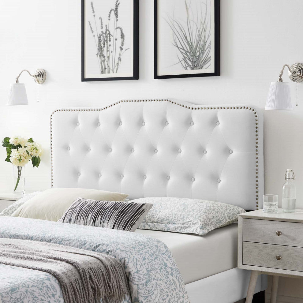 Tufted Headboard, Full Queen Size, Velvet, White, Modern Contemporary, Bedroom