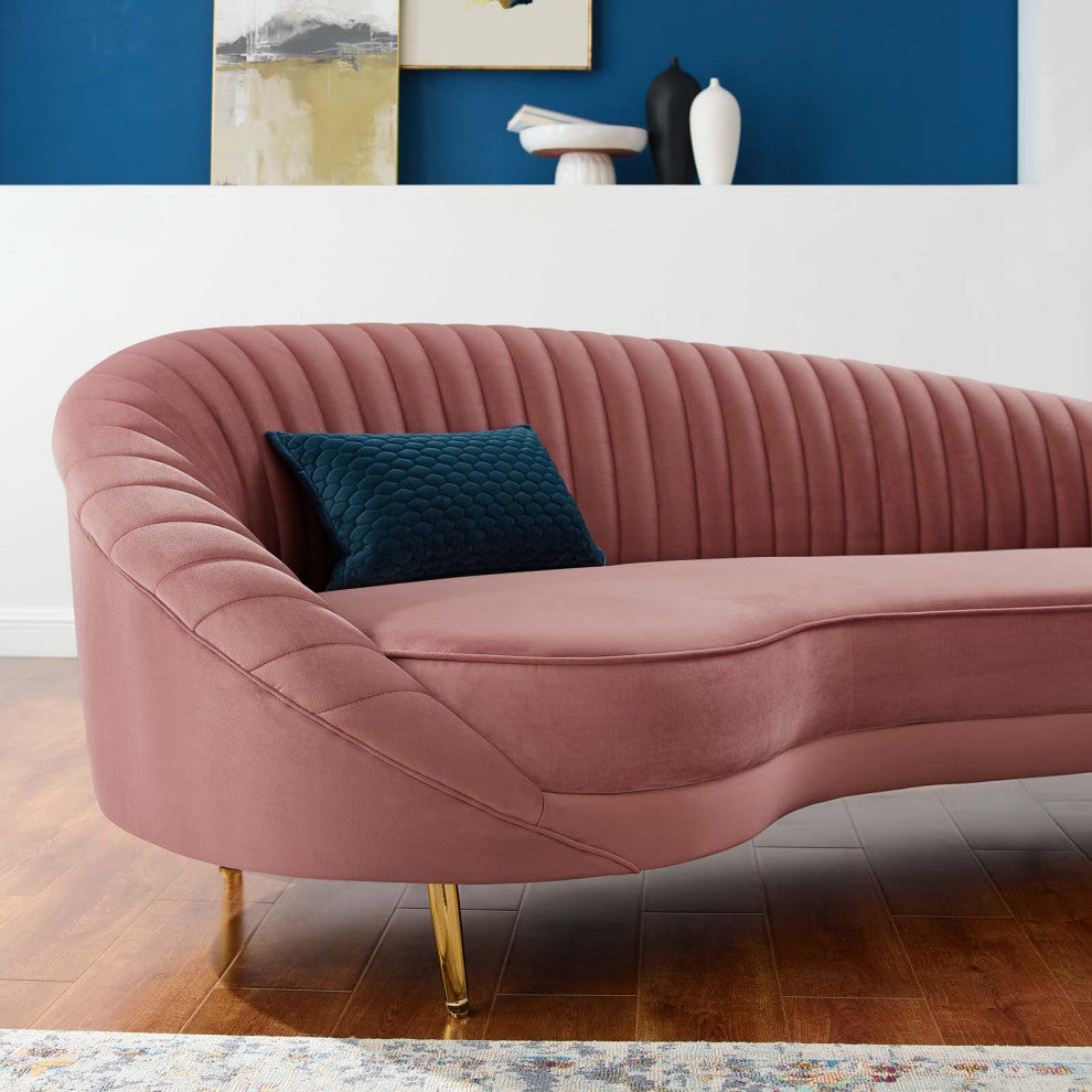 Tufted Sofa, Velvet, Pink, Modern, Living Lounge Room Hotel Lobby Hospitality