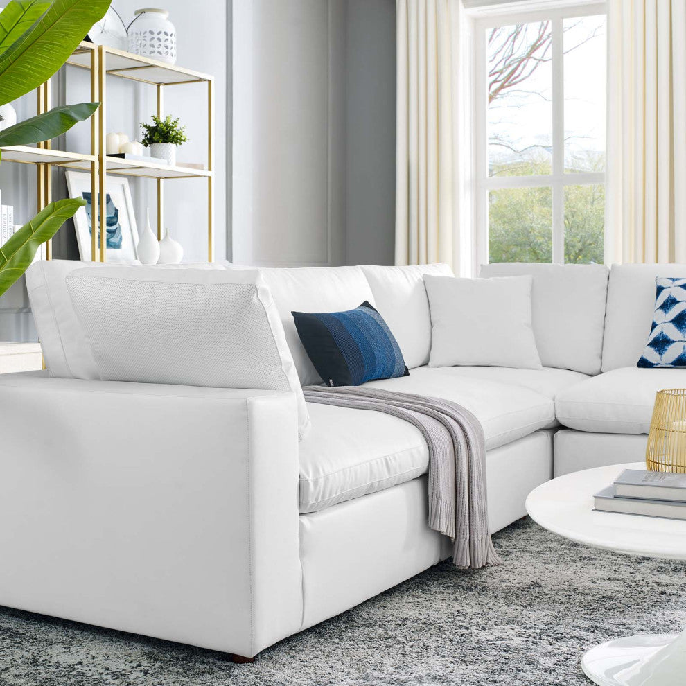 Sectional Sofa Set, Faux Vegan Leather, White, Modern, Living Lounge Hospitality