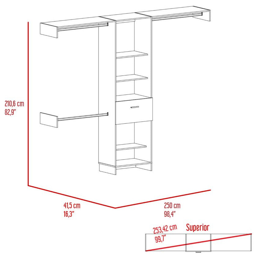 DEPOT E-SHOP Brisk 250 Closet System, 5 Shelves, 1 Drawer, Dark Walnut