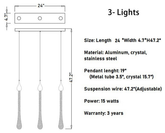 Luxury modern crystal chandelier for staircase, living space, bathroom., 3 Lights