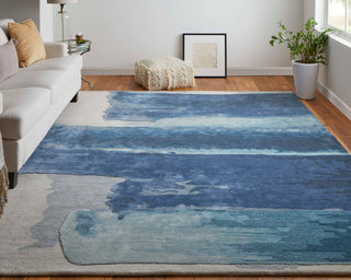 Ramiro R8921 Transitional/Industrial/Casual Rug, Blue/Ivory, 10'x14'