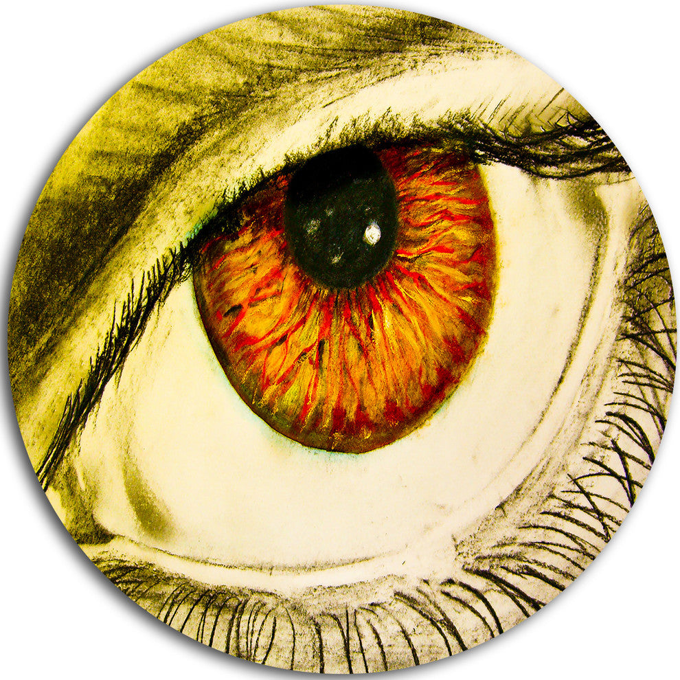 Eye With Orange Pupil, Abstract Painting Disc Metal Artwork, 36"