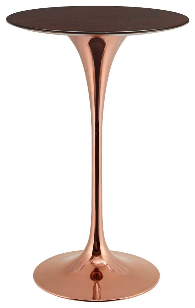 Bar Table, Round, Wood, Rose Gold Dark Brown Brown Walnut, Bar Pub Cafe Bistro
