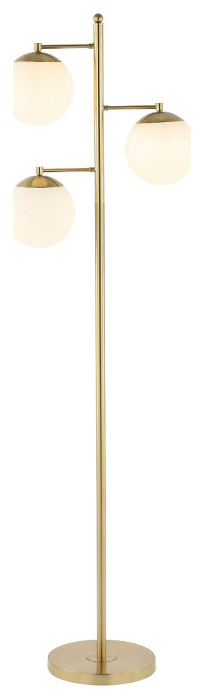 Ellie 66" 3-Light Modern Vintage Iron LED Floor Lamp, Brass Gold/White