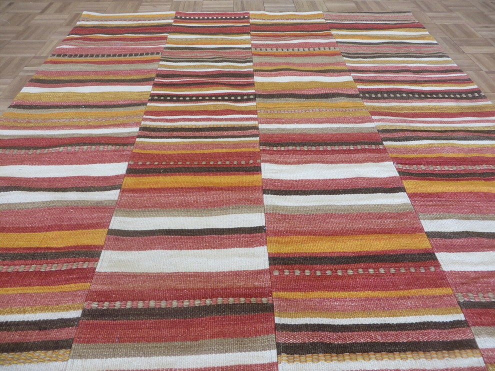 5x8 Geometric Wool Dhurry Kilim Patchwork Hand Woven Oriental Rug