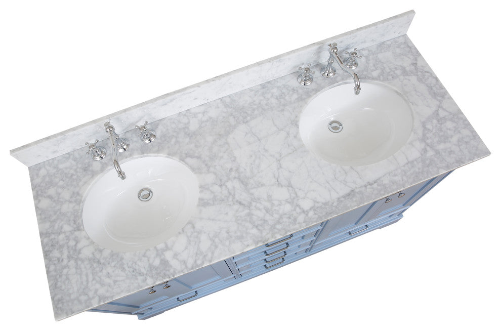 Harper 60" Bathroom Vanity, Powder Blue, Carrara Marble, Double