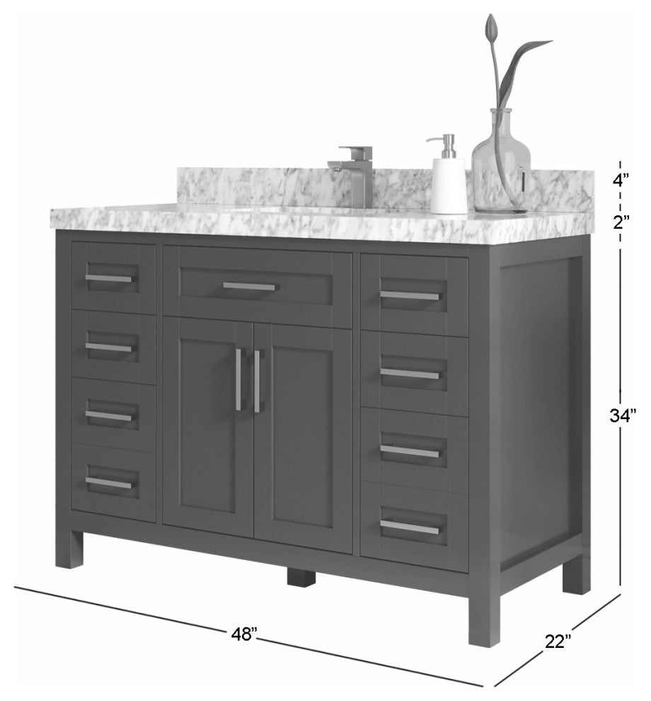Cambridge 48" Single Sink Bath Vanity in Evergreen 2" White Quartz