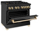 ZLINE 36" Dual Fuel Range, Black Stainless Steel With Gold Accents RABZ-36-G