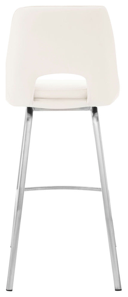 Carise White Faux Leather and Brushed Stainless Steel Swivel 26" Counter Stool