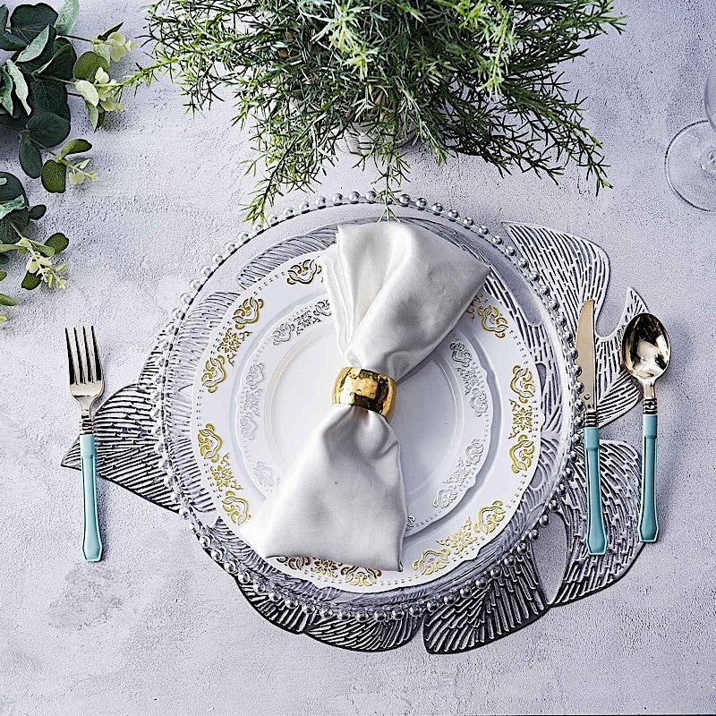 6 Tropical Monstera Leaf 18" Metallic Vinyl Round Table Placemats