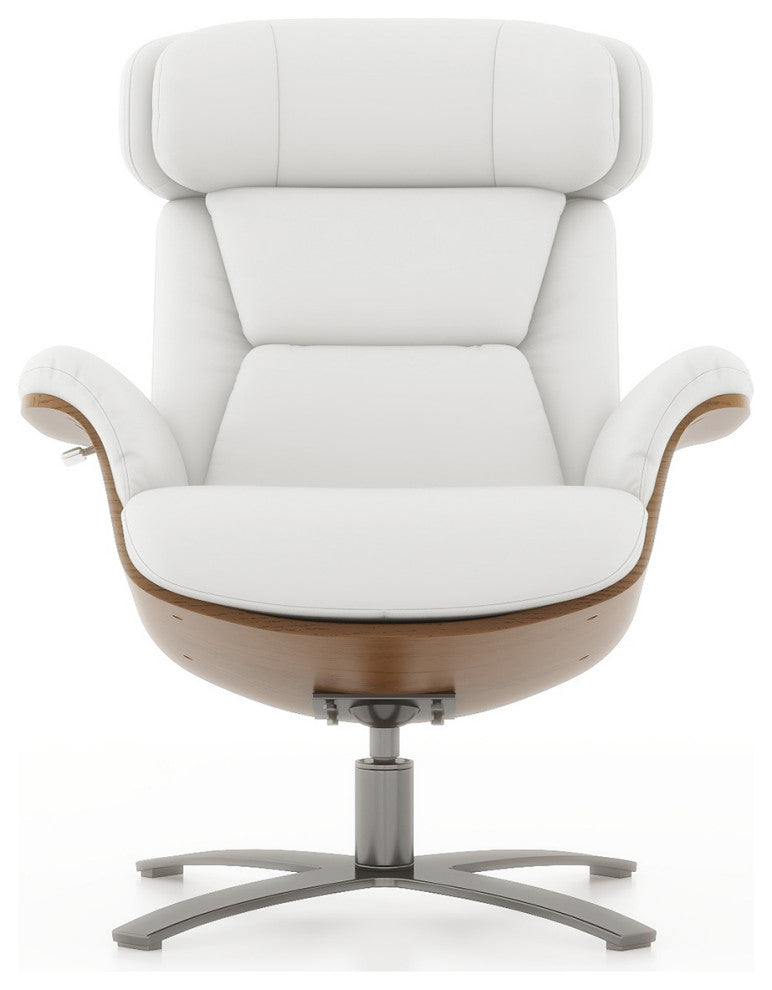 Jovan 31.5" Genuine Leather Adjustable Recliner Lounge Chair, Porcelain White