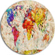 Vintage World Map Watercolor, Maps Painting Disc Metal Wall Art, 36"