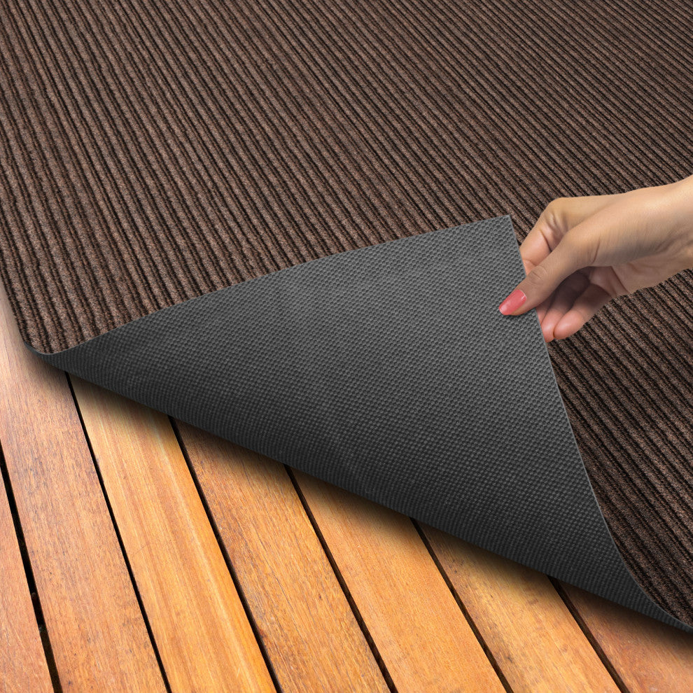 Indoor Outdoor Double-Ribbed Carpet WithSkid-Resistant Back Brown 6' X 10'