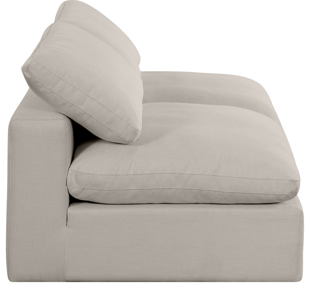 Comfy Upholstered Modular Sofa, Beige, 2-Piece: 2 Armless Chair, Linen Textured Fabric